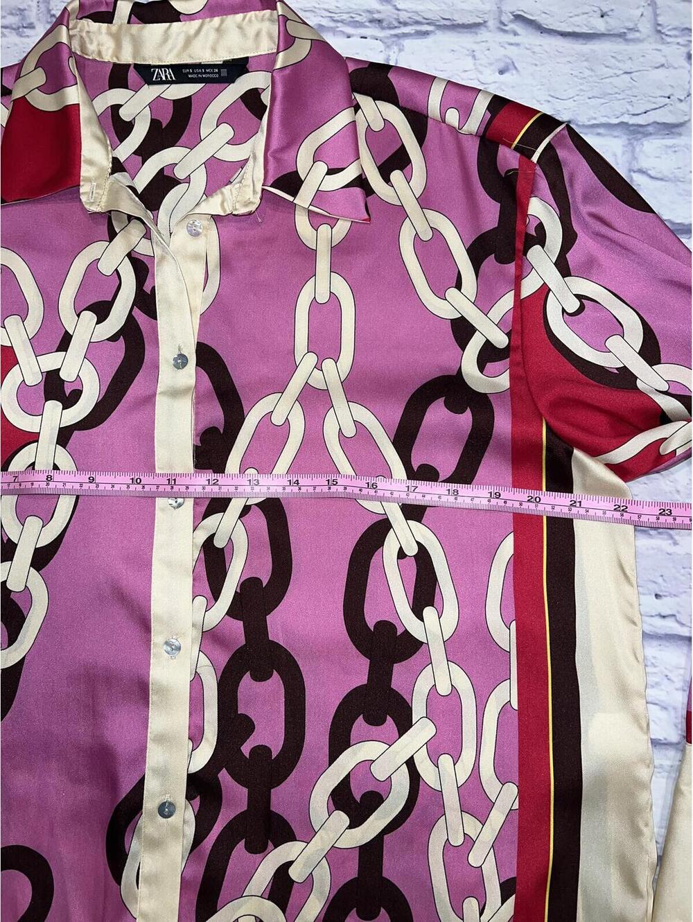 Zara  Pink-multicolor chain print top size small - Picture 7 of 9